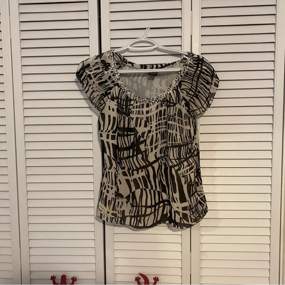 Bob Mackie Sequin Black and White Patterned Top